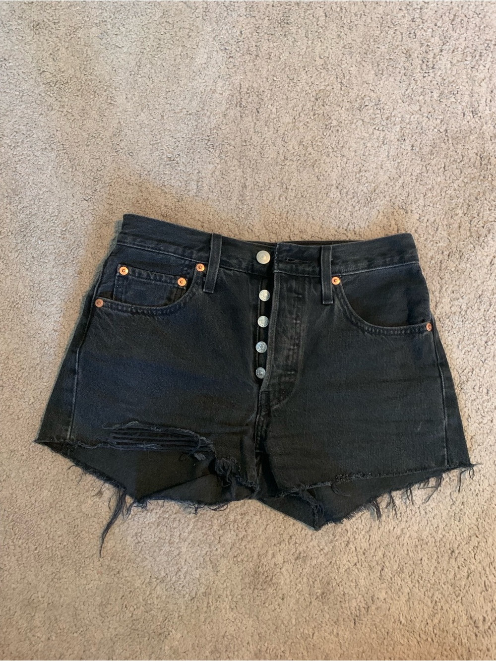 Levi's Black High-Rise Distressed Button-Fly Jean Shorts
